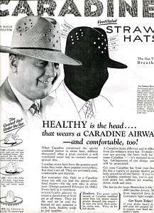 1927 CARADINE Ventilated STRAW HATS Ad, St. Louis, MO  