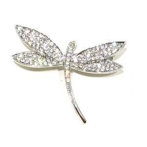   AB Clear Austrian Rhinestone Silver Tone Dragonfly Brooch Pin Jewelry