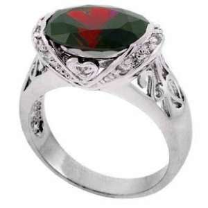   Silver Red and Simulated Diamond CZ Heart Filigree Ring Jewelry