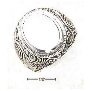 Sterling Silver Mens Bezel Set Mop Ring Tapered Floral Ring   Size 11 