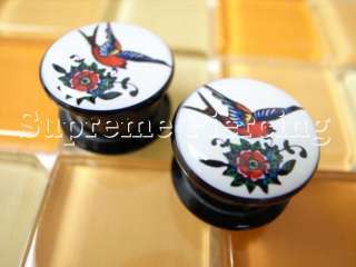 Flying Swallow Rose Flesh Tunnels Ear Plugs Select Size  