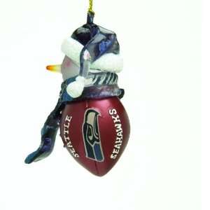 Pack of 4 NFL Seattle Seahawks Football Snowman Christmas Ornaments 2 
