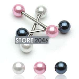 Pc BLK,PINK,WHITE Pearl Coated Ball Tongue Rings 14g  