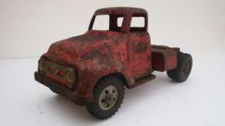 Vintage TONKA Truck 1950s Red Cab Hauler round hood Toy Pressed Steel 