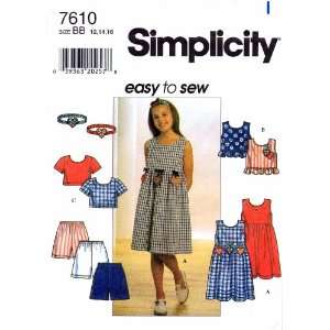  Simplicity 7610 Sewing Pattern Girls Dress Top Shorts 