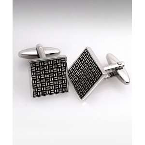  Black & Silver Match Square Pattern Cufflinks Jewelry