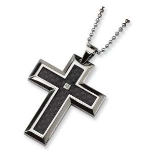  .01ct Diamond Stainless Steel Carbon Cross Necklace 