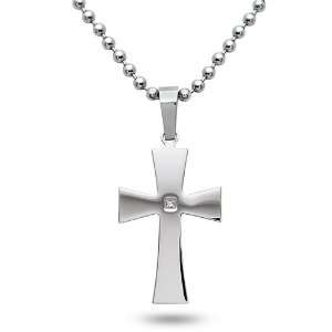  Stainless Steel Diamond Cross Necklace   22IN Jewelry