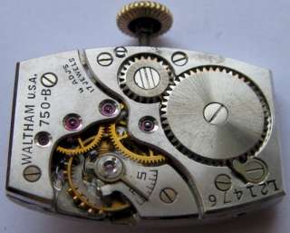 used vintage rectangular Waltham 750  B watch movement 17 jewels (4 