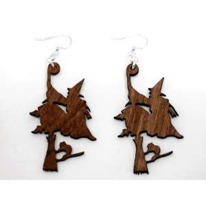  Brown Witch on Broom Wooden Earrings GTJ Jewelry