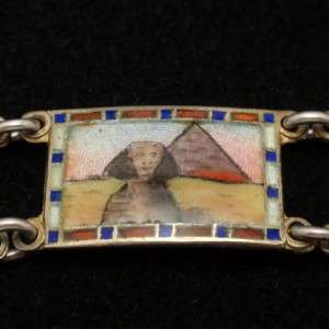 Egyptian Revival 900 Silver & Enamel Scenes Bracelet A+ Vintage  