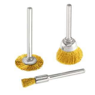 3pc Rotary Tool Brass Wire Brush Set   Wheel, Cup, End Brush   Fits 
