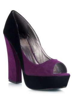 NEW QUPID Women Colorblock Platform Chunky Heel Pump purple Black 