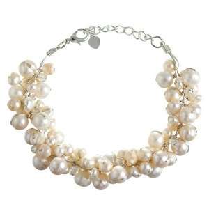   Water Pearl with Crystal 3 Strand Silk Thread Cluster Bracelet 7 9