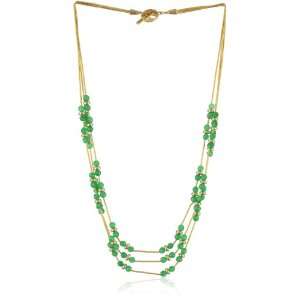  Gold Silk Green Agate 3 Strand Necklace Jewelry