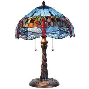  Tiffany Style Stained Glass Table Lamp Dragonfly Blue 