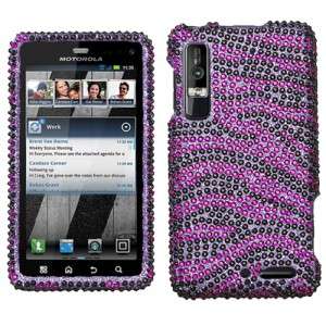 Purple Zebra Crystal BLING Hard Case Phone Cover for Verizon Motorola 