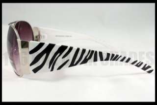 AVIATOR Sunglasses Silver Frame Zebra Print Leg New  