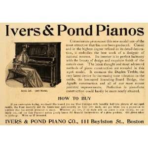 1906 Vintage Ad Ivers & Pond Piano Model 335 Upright   Original Print 