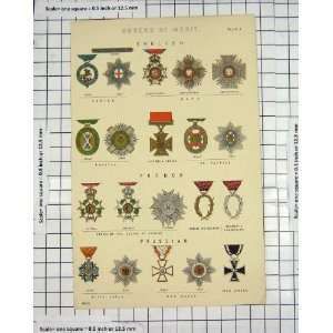 Antique Print English War Medals French Victoria Cross 