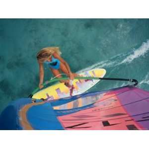 High Angle View of a Young Woman Windsurfing Premium Photographic 