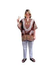 Womens Groovy Retro Hippie Costume 60s 70s Dashiki Retro Brown Tunic